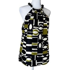 Milly Halter Top Womens 8 Silk Beaded Necklace Detail Geometric Pattern Sleevele